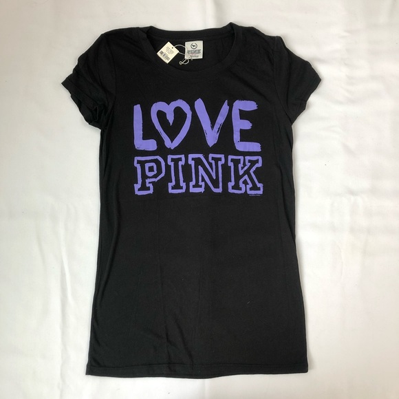 PINK Black and Purple Scoop Neck Tee Shirt - Picture 1 of 3